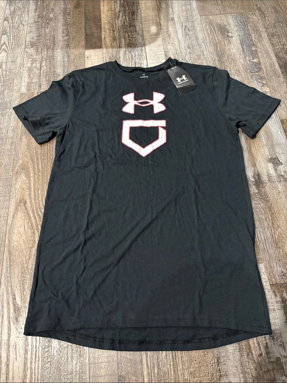 NWT Under Armour Black Short Sleeve Baseball Logo Tee with textured logos
